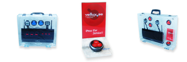 Dosor och tryckknappar för kösystem som ofta används på restauranger